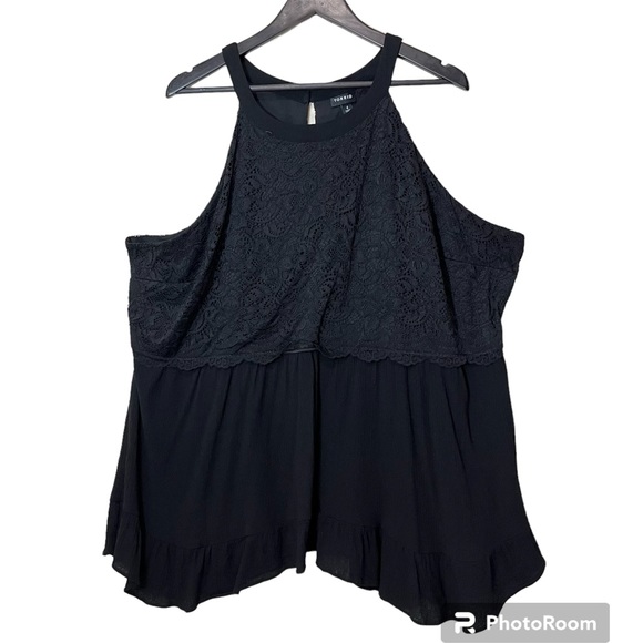 Torrid Babydoll Gauze With Lace Halter Tank Top - Picture 2 of 16